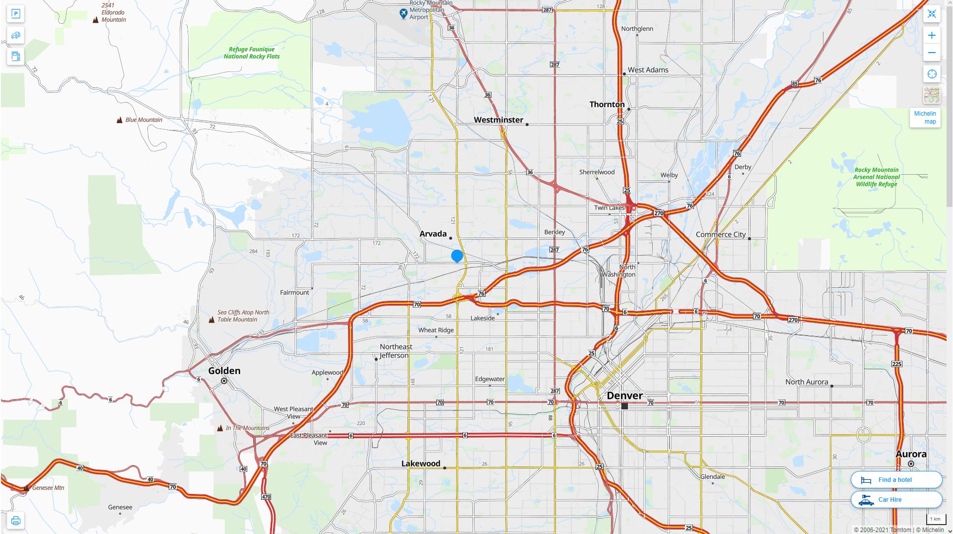 Arvada Colorado Highway and Road Map